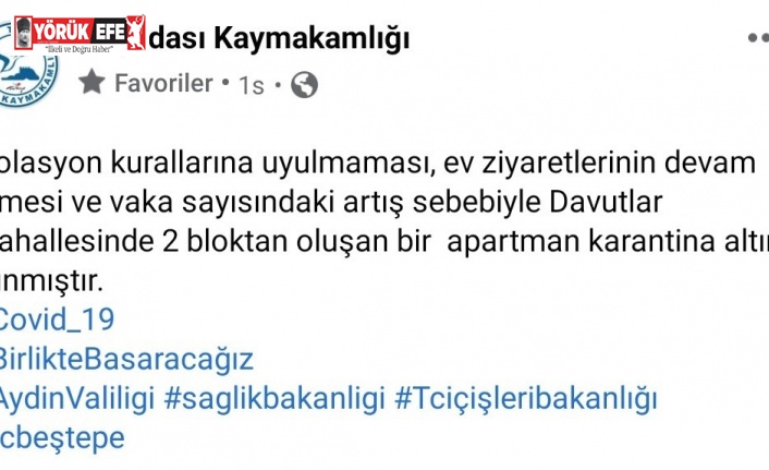 Kuşadası’nda bir apartman karantina altına alındı