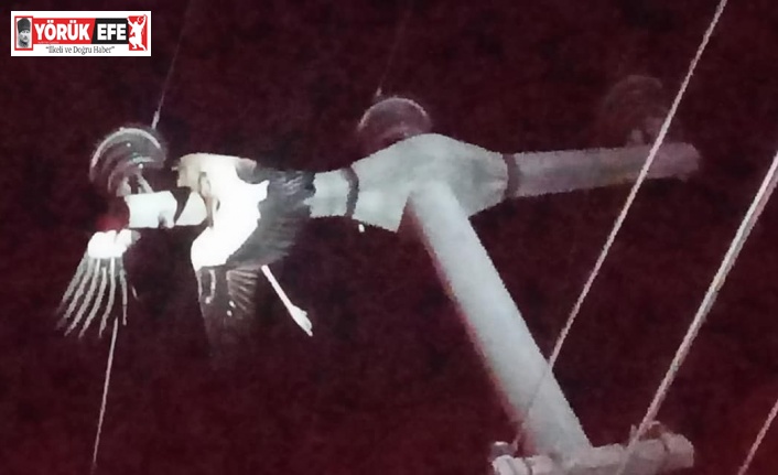 Elektrik tellerine takılan leylek yangına neden oldu