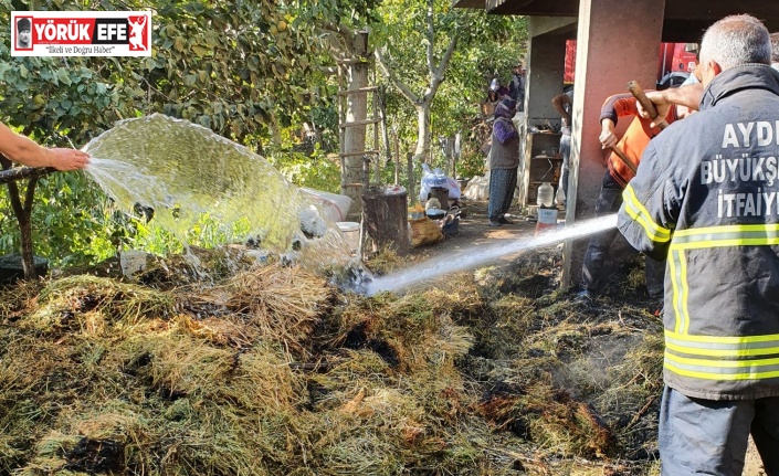 Samanların depolandığı alanda çıkan yangın eve sıçramadan söndürüldü