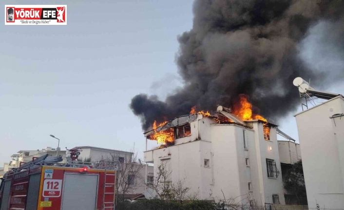 Didim’de iki katlı evin terasında çıkan yangın korkuttu