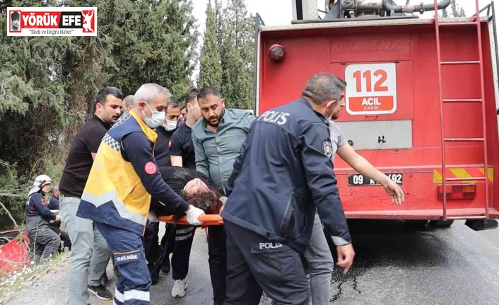 Kuşadası’nda virajı alamayan araç şarampolu uçtu