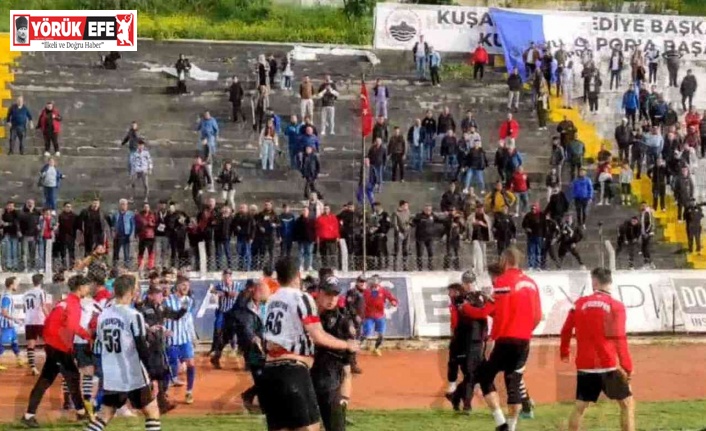 Play-off maçında yumruklar havada uçuştu