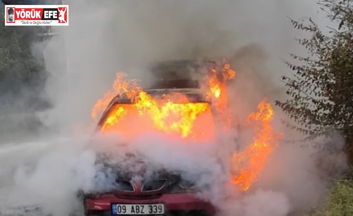 Karacasu’daki yangında araç küle döndü