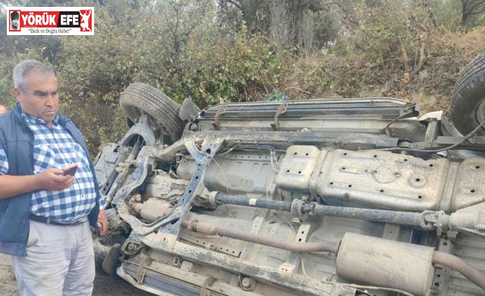 Yan yatan kamyonetten burnu bile kanamadan çıktı