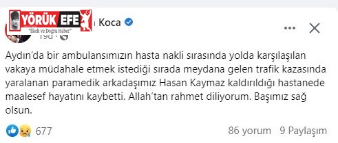 Bakan Koca’dan başsağlığı mesajı