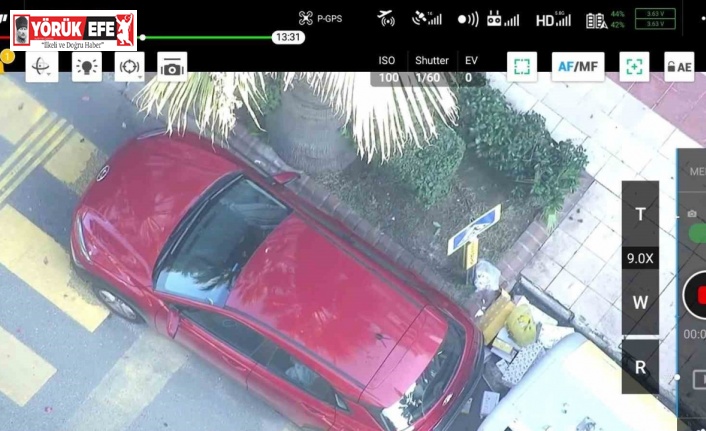 Çift sıra park yapan araç sürücüleri havadan denetlendi