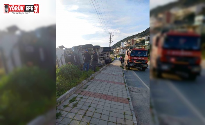 Freni patlayan harfiyat kamyonu yan yattı: 1 yaralı