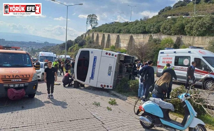 Aydın’da şehiriçi yolcu minibüsü devrildi, çok sayıda kişi yaralandı