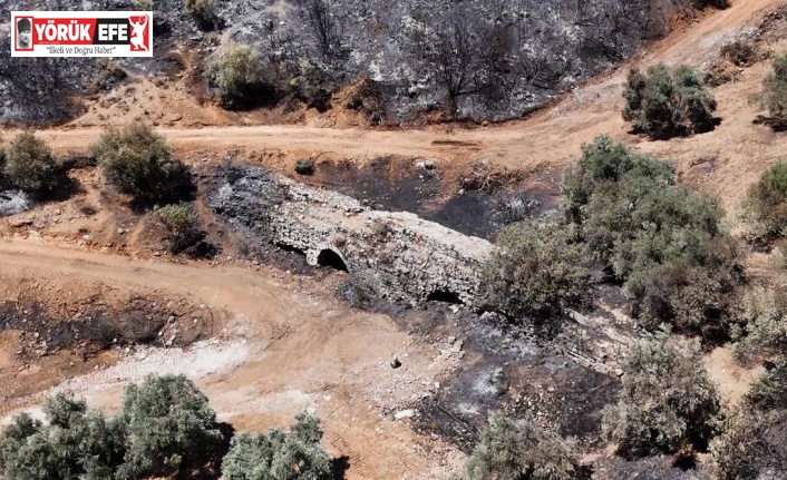 Kuşadası’ndaki orman yangınında antik su kemeri zarar gördü