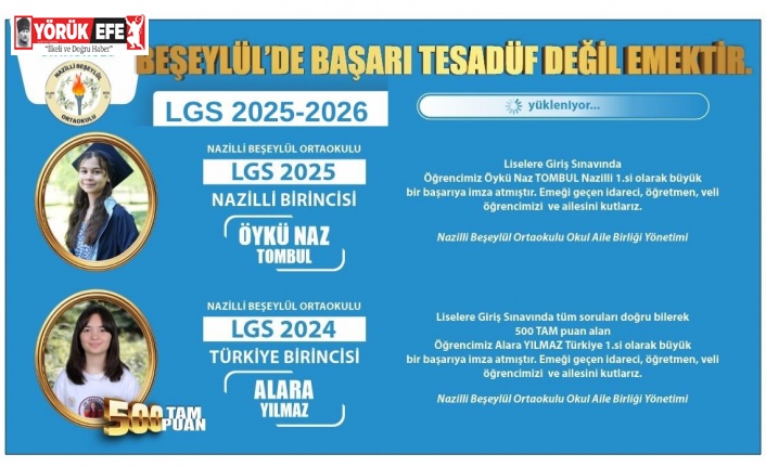 Beşeylül Ortaokulu öğrencisi LGS Nazilli birincisi oldu