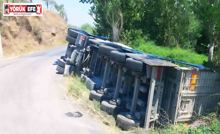 Söke’de tır şarampole devrildi