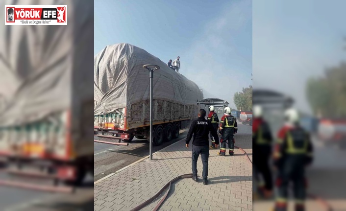 Pamuk yüklü tırda çıkan yangın büyümeden söndürüldü