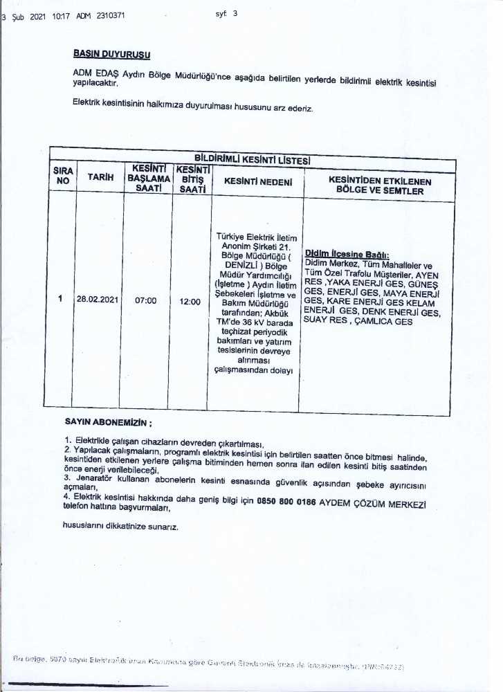 Aydın’Da 5 Saat Elektrik Kesintisi Yaşanacak 