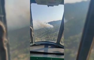 Karpuzlu’daki yangına 4 helikopter ile havadan...