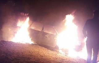 Ağaca çarpan otomobil, cayır cayır yandı