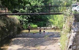 Sıcaktan bunalan çocuklar derede serinledi