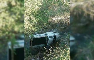 Direksiyon hakimiyetini kaybeden kamyonet dereye uçtu...