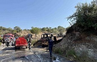 Park halindeki kamyon tamamen yandı