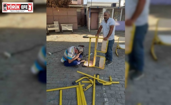 Öğrencileri için kaynak makinesinin başına geçti