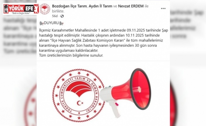 Bozdoğan’da şap hastalığı tespit edildi